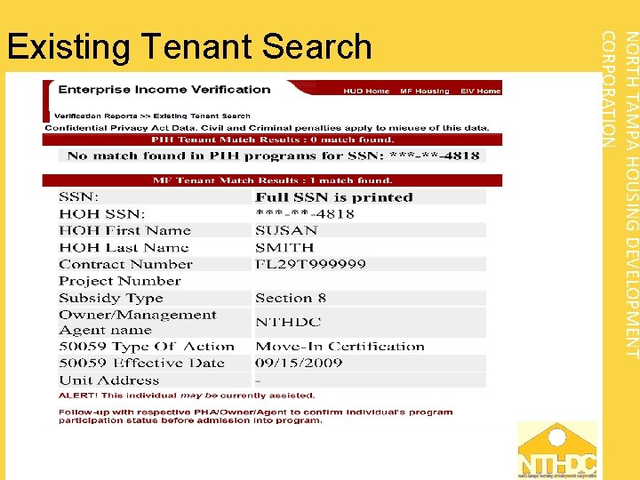 NORTH TAMPA HOUSING DEVELOPMENT CORPORATION Existing Tenant Search 