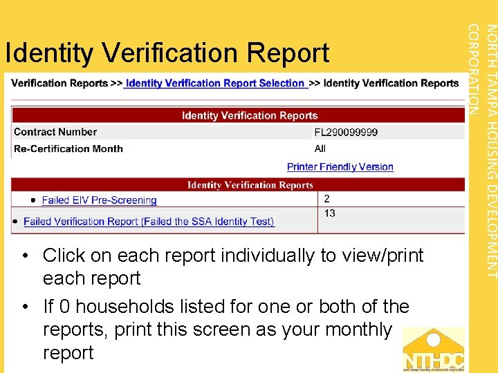  • Click on each report individually to view/print each report • If 0