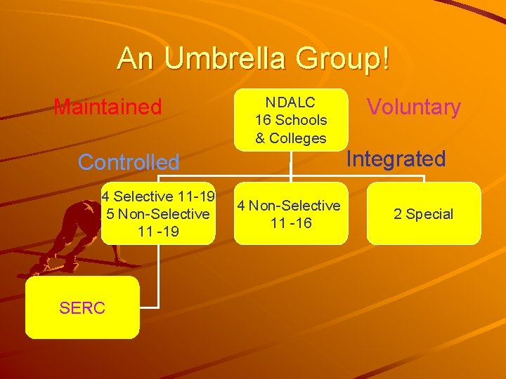 An Umbrella Group! Maintained NDALC 16 Schools & Colleges Controlled 4 Selective 11 -19