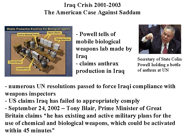 Iraq Crisis 2001 -2003 The American Case Against Saddam - Powell tells of mobile
