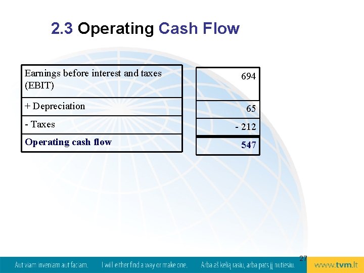 2. 3 Operating Cash Flow Earnings before interest and taxes (EBIT) + Depreciation -