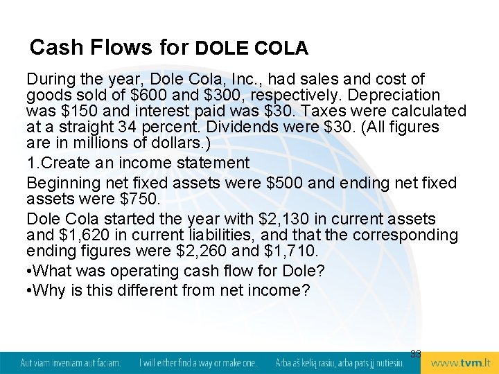 Cash Flows for DOLE COLA During the year, Dole Cola, Inc. , had sales