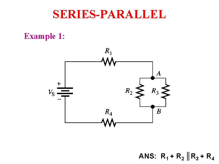 SERIES-PARALLEL Example 1: ANS: R 1 + R 2 ║R 3 + R 4 SERIES-PARALLEL Example 1: ANS: R 1 + R 2 ║R 3 + R 4
