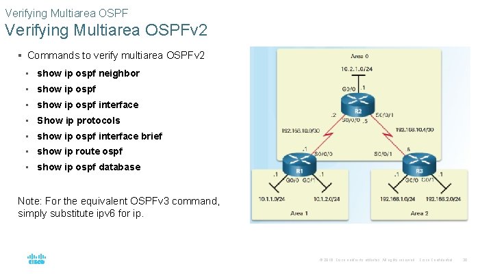 Verifying Multiarea OSPFv 2 § Commands to verify multiarea OSPFv 2 • show ip