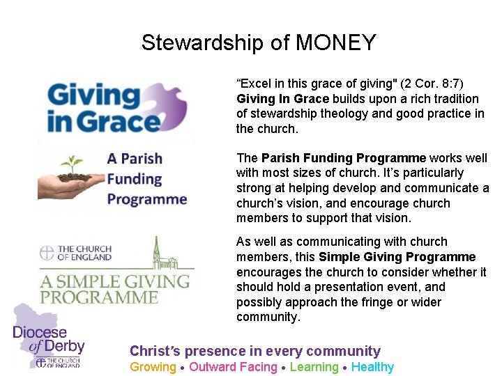 Stewardship of MONEY “Excel in this grace of giving" (2 Cor. 8: 7) Giving