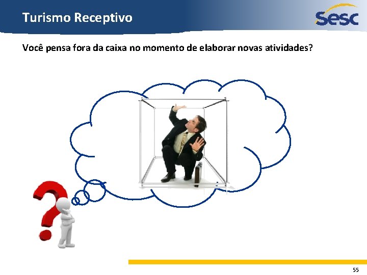 Turismo Receptivo Você pensa fora da caixa no momento de elaborar novas atividades? 55