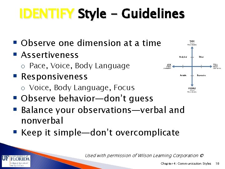 IDENTIFY Style - Guidelines § Observe one dimension at a time § Assertiveness o