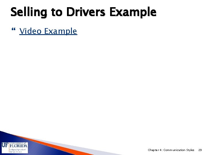 Selling to Drivers Example Video Example Chapter 4: Communication Styles 29 