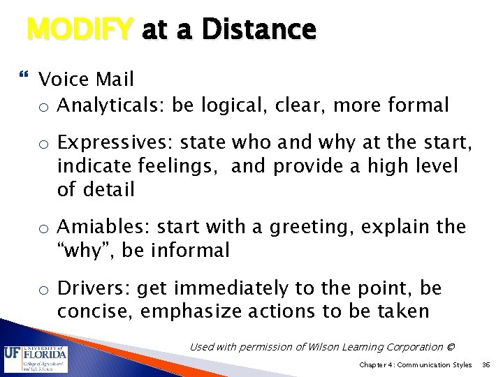 MODIFY at a Distance Voice Mail o Analyticals: be logical, clear, more formal o