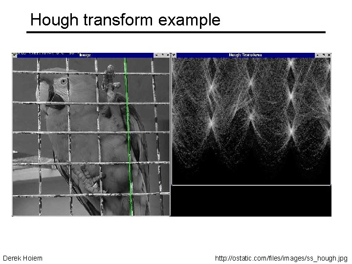 Hough transform example Derek Hoiem http: //ostatic. com/files/images/ss_hough. jpg 