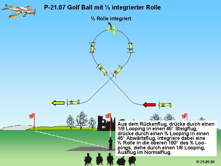 P-21. 07 Golf Ball mit ½ integrierter Rolle ½ Rolle integriert Aus dem Rückenflug,