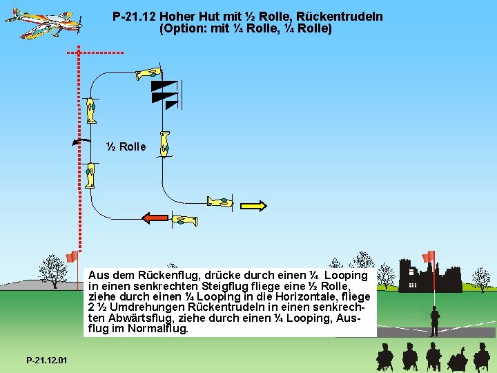 P-21. 12 Hoher Hut mit ½ Rolle, Rückentrudeln (Option: mit ¼ Rolle, ¼ Rolle)