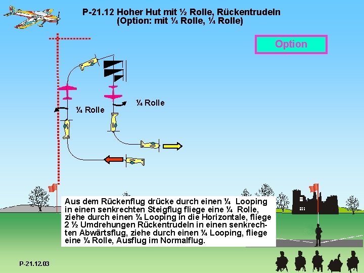 P-21. 12 Hoher Hut mit ½ Rolle, Rückentrudeln (Option: mit ¼ Rolle, ¼ Rolle)