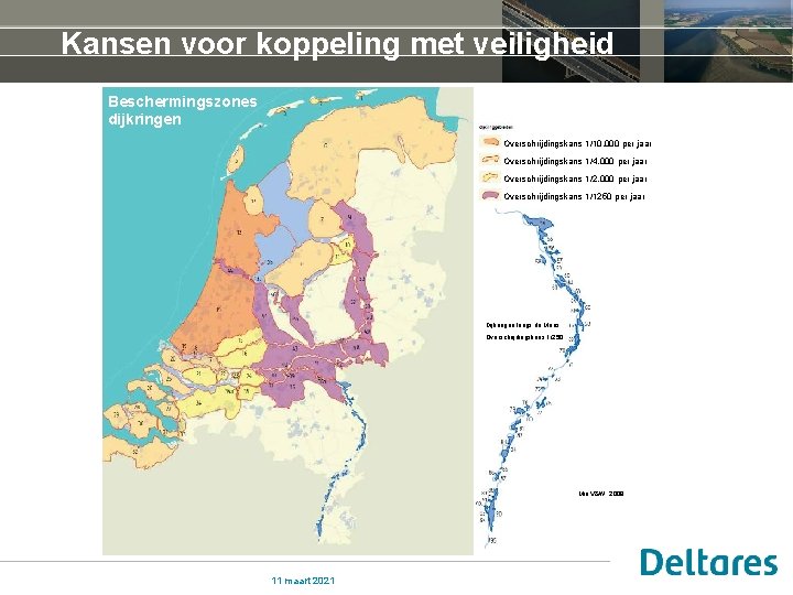 Kansen voor koppeling met veiligheid Beschermingszones dijkringen Overschrijdingskans 1/10. 000 per jaar Overschrijdingskans 1/4.