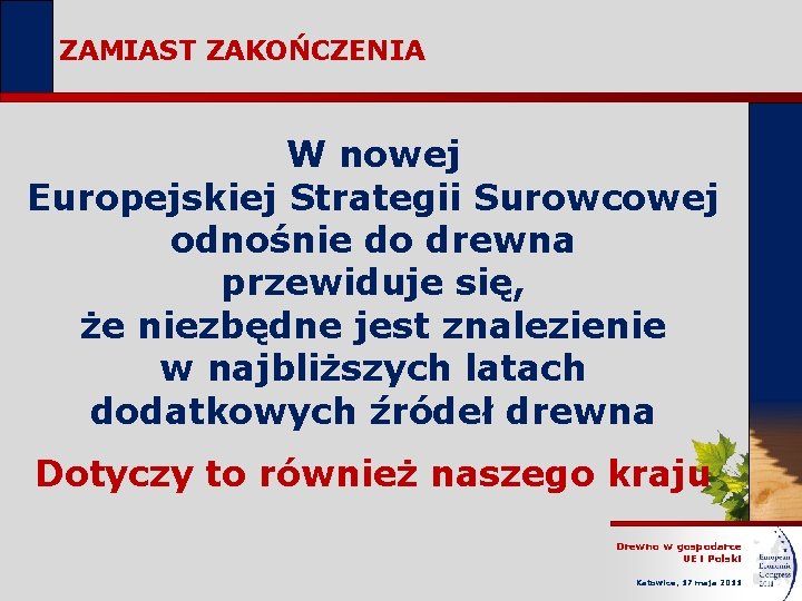 ZAMIAST ZAKOŃCZENIA W nowej Europejskiej Strategii Surowcowej odnośnie do drewna przewiduje się, że niezbędne