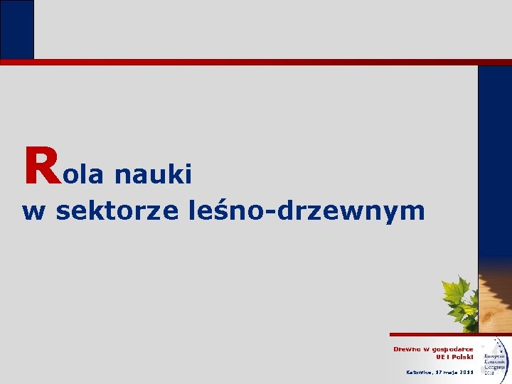 Rola nauki w sektorze leśno-drzewnym Drewno w gospodarce UE i Polski Katowice, 17 maja