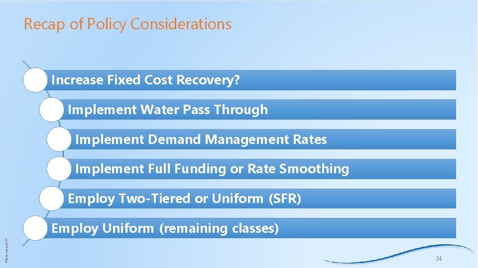 Recap of Policy Considerations Increase Fixed Cost Recovery? Implement Water Pass Through Implement Demand