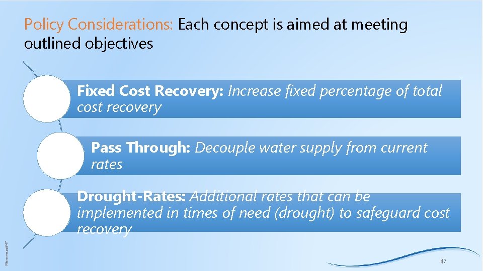 Policy Considerations: Each concept is aimed at meeting outlined objectives Fixed Cost Recovery: Increase