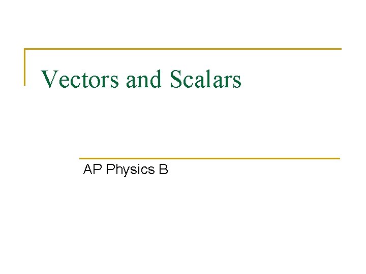 Vectors and Scalars AP Physics B 