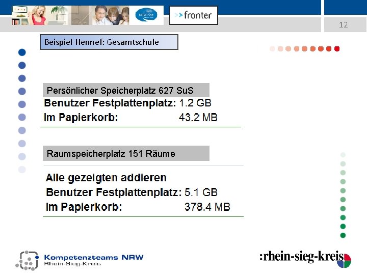 12 Beispiel Hennef: Gesamtschule Persönlicher Speicherplatz 627 Su. S Raumspeicherplatz 151 Räume 