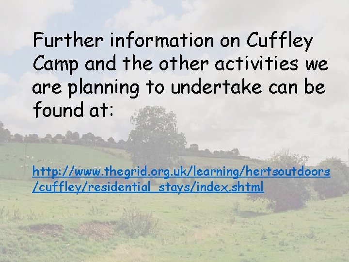 Further information on Cuffley Camp and the other activities we are planning to undertake