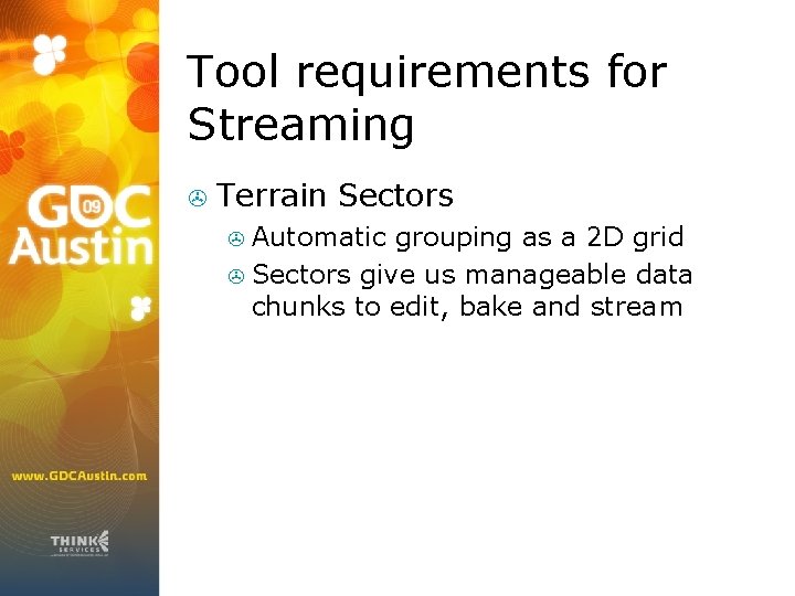 Tool requirements for Streaming > Terrain Sectors Automatic grouping as a 2 D grid