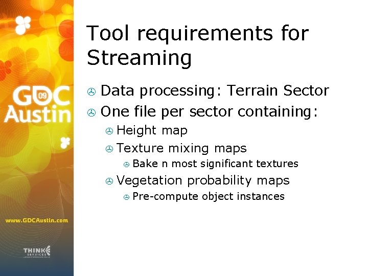 Tool requirements for Streaming Data processing: Terrain Sector > One file per sector containing: