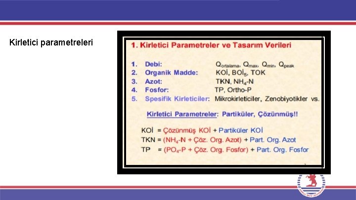 Kirletici parametreleri Kirletici parametreleri