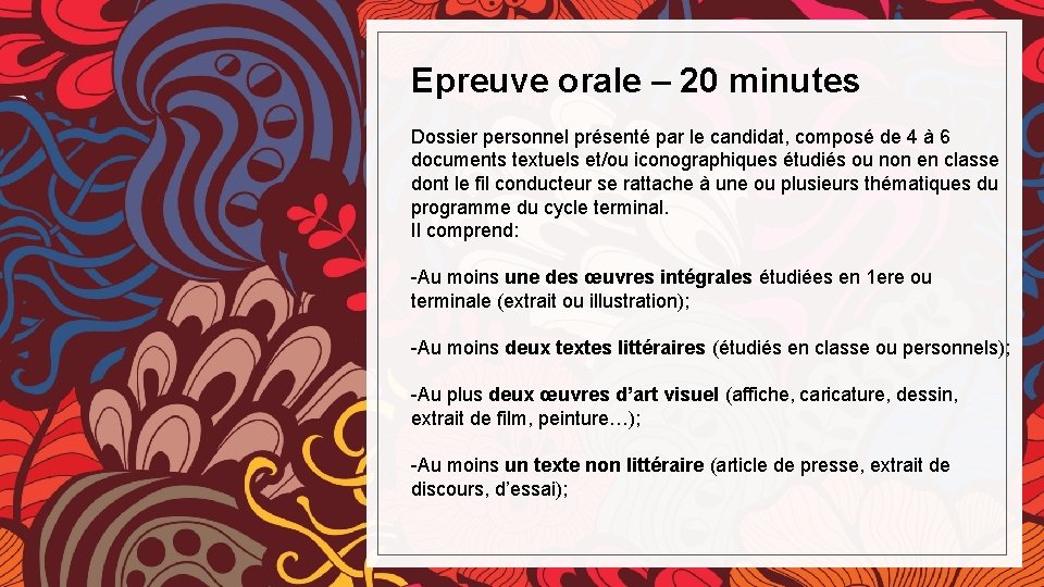 Epreuve orale – 20 minutes Dossier personnel présenté par le candidat, composé de 4