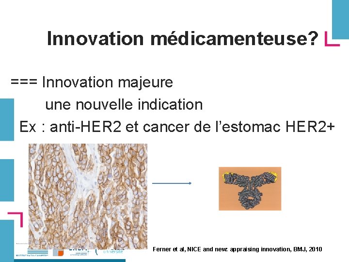 Innovation médicamenteuse? === Innovation majeure une nouvelle indication Ex : anti-HER 2 et cancer
