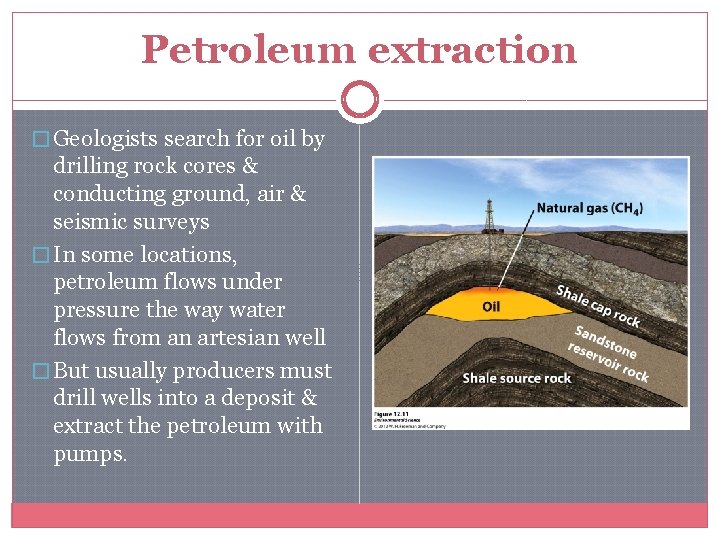 Petroleum extraction � Geologists search for oil by drilling rock cores & conducting ground,