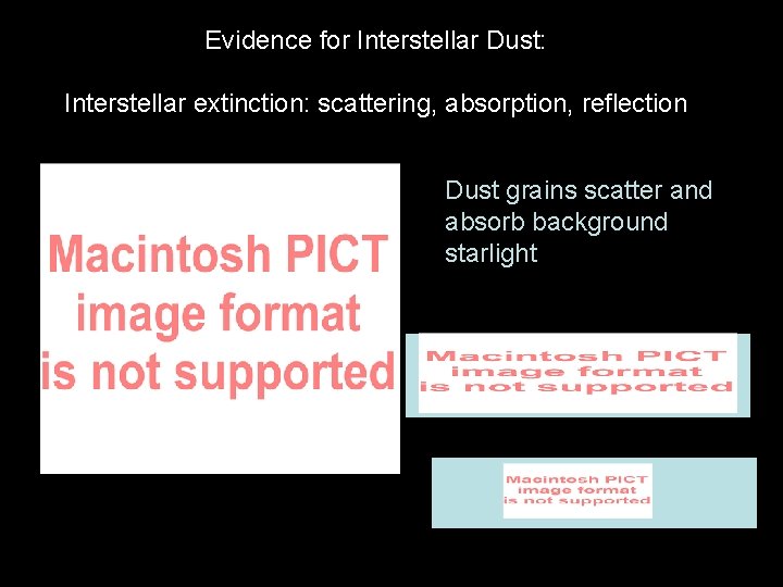 Evidence for Interstellar Dust: Interstellar extinction: scattering, absorption, reflection Dust grains scatter and absorb