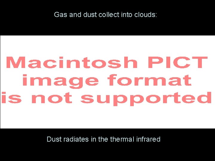 Gas and dust collect into clouds: Dust radiates in thermal infrared 