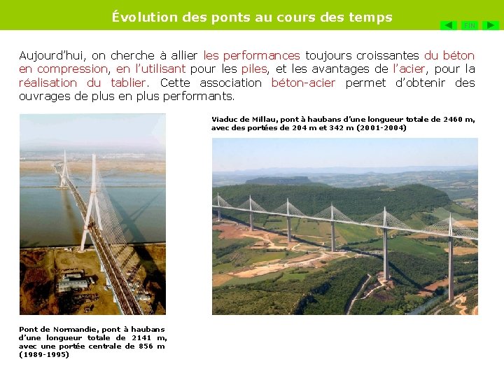 Évolution des ponts au cours des temps FIN Aujourd’hui, on cherche à allier les