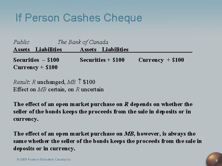 If Person Cashes Cheque Public The Bank of Canada Assets Liabilities Securities – $100 If Person Cashes Cheque Public The Bank of Canada Assets Liabilities Securities – $100