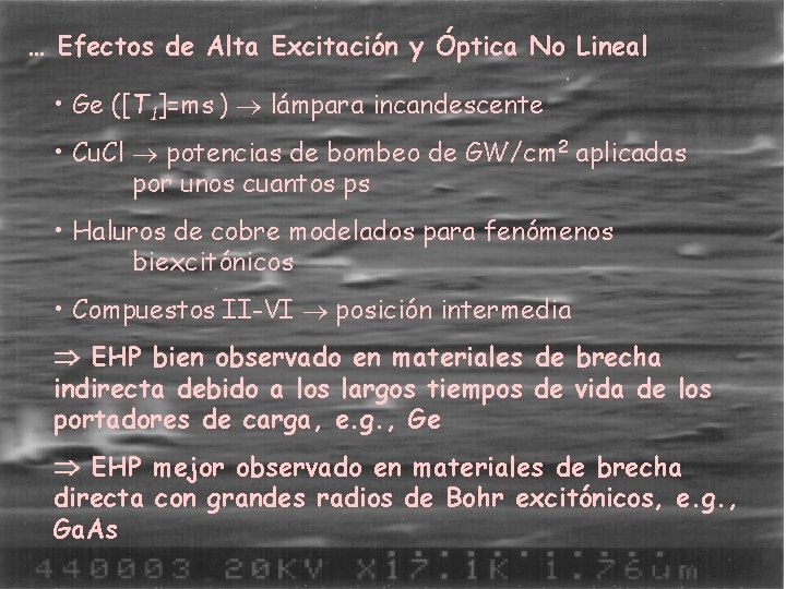 … Efectos de Alta Excitación y Óptica No Lineal • Ge ([T 1]=ms )