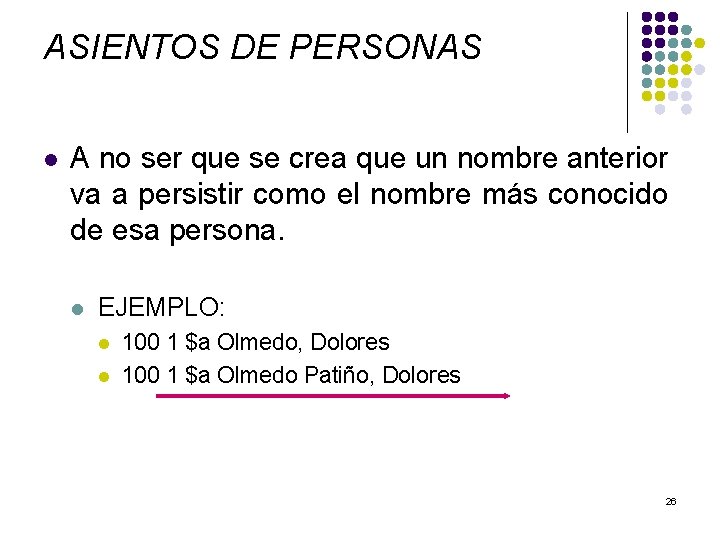 ASIENTOS DE PERSONAS l A no ser que se crea que un nombre anterior