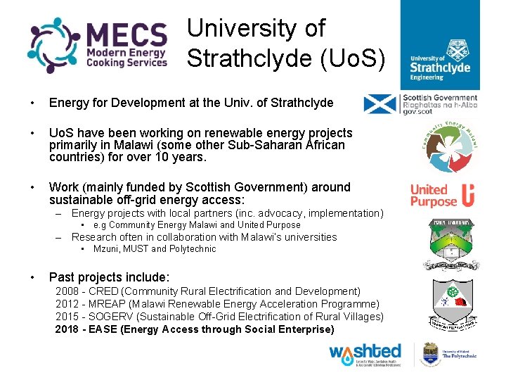 University of Strathclyde (Uo. S) • Energy for Development at the Univ. of Strathclyde