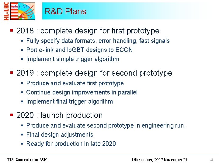R&D Plans § 2018 : complete design for first prototype § Fully specify data R&D Plans § 2018 : complete design for first prototype § Fully specify data