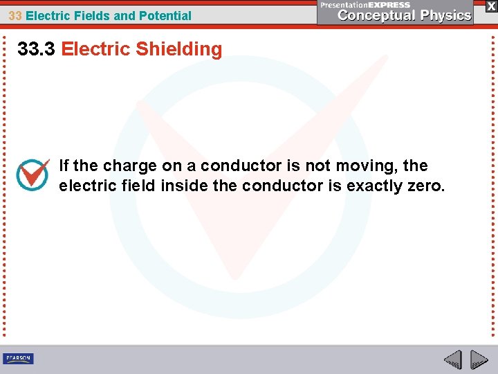 33 Electric Fields and Potential 33. 3 Electric Shielding If the charge on a
