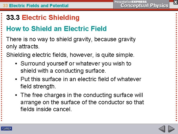 33 Electric Fields and Potential 33. 3 Electric Shielding How to Shield an Electric
