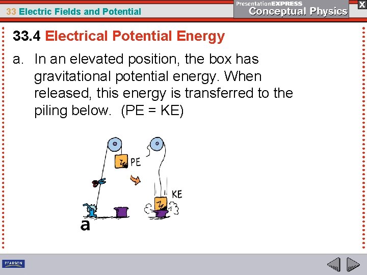 33 Electric Fields and Potential 33. 4 Electrical Potential Energy a. In an elevated