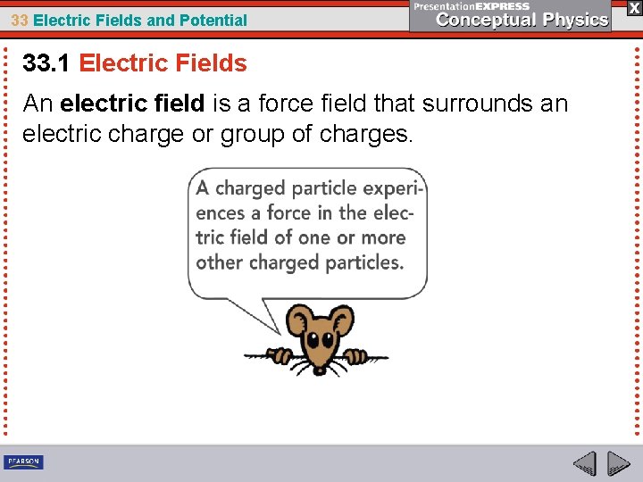 33 Electric Fields and Potential 33. 1 Electric Fields An electric field is a