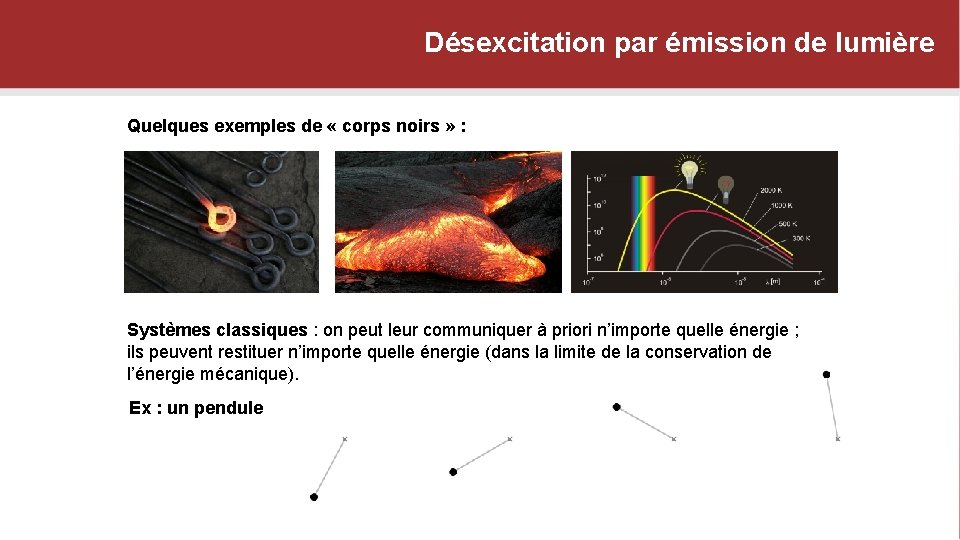 Désexcitation par émission de lumière Quelques exemples de « corps noirs » : Systèmes