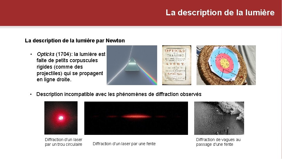 La description de la lumière par Newton • Opticks (1704): la lumière est faite