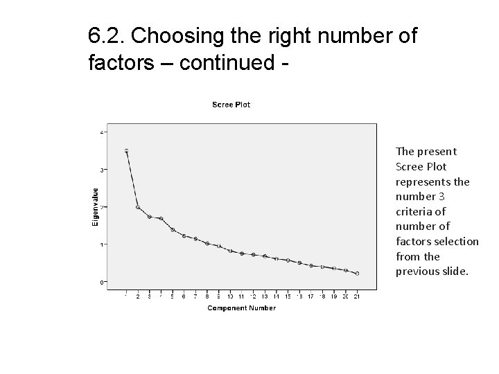 6. 2. Choosing the right number of factors – continued - The present Scree