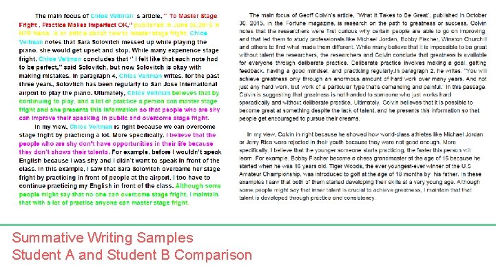 Summative Writing Samples Student A and Student B Comparison 