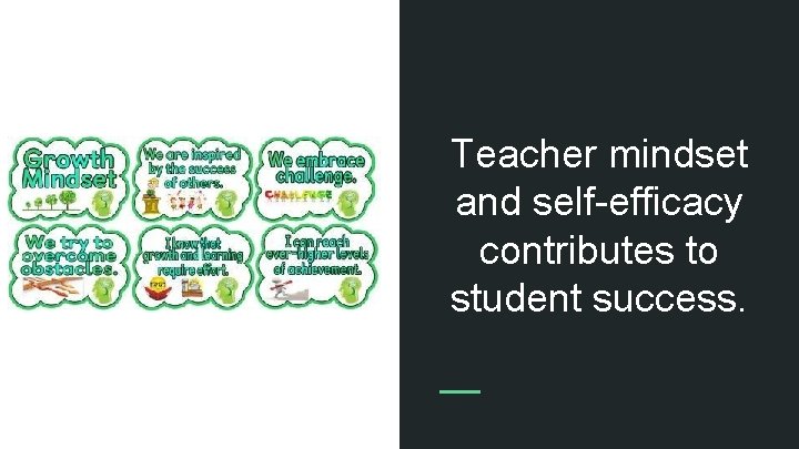 Teacher mindset and self-efficacy contributes to student success. 