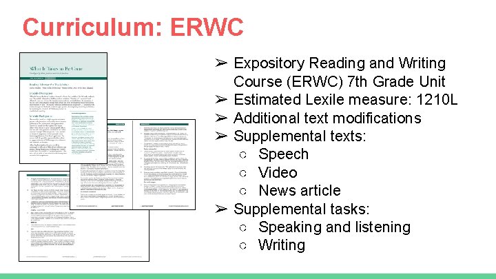 Curriculum: ERWC ➢ Expository Reading and Writing Course (ERWC) 7 th Grade Unit ➢