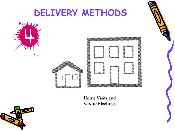 DELIVERY METHODS Home Visits and Group Meetings 
